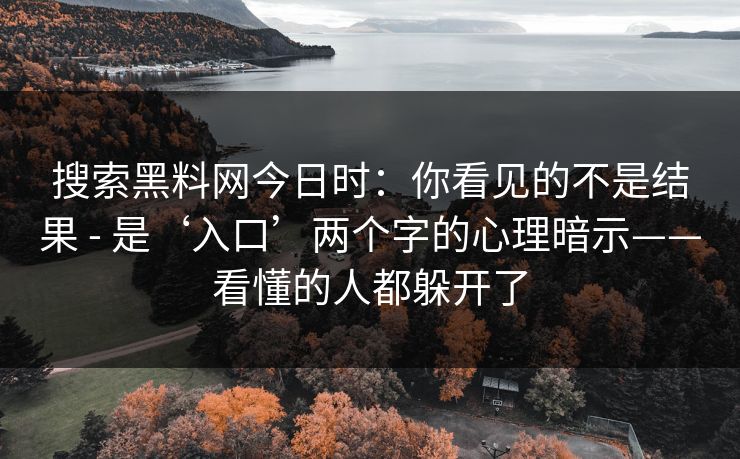 搜索黑料网今日时：你看见的不是结果 - 是‘入口’两个字的心理暗示——看懂的人都躲开了